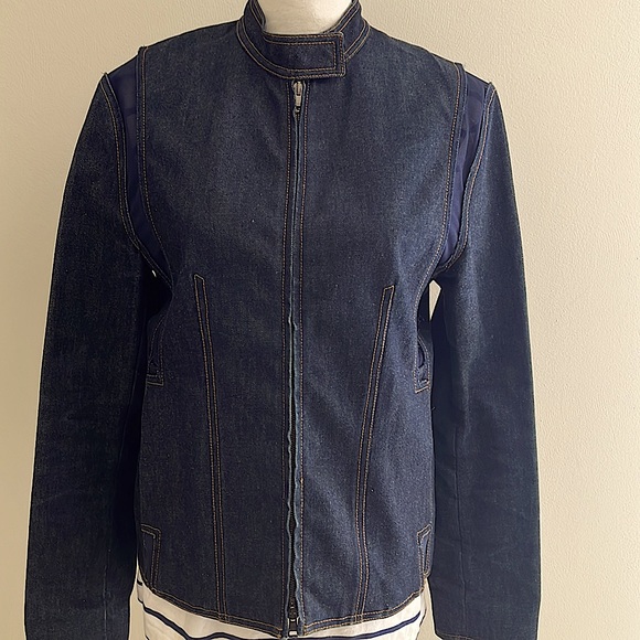 Vintage Gucci Denim Moto Jacket Dark Wash Zip Front Sheer Panel Inserts EUC Sz 8 - Picture 4 of 9